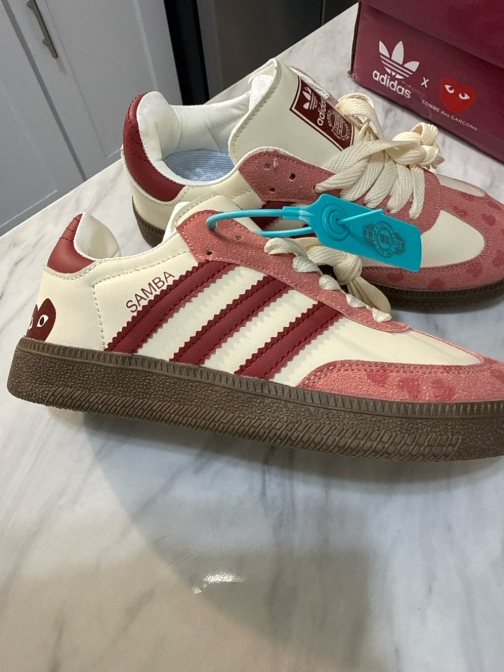Adidas x Comme des Garçons PLAY Samba Women’s 5.5 Pink Heart Sneakers Limited Ed - Picture 8 of 11